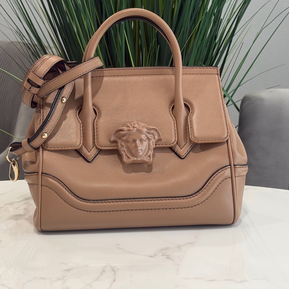 Versace Beige-Tan Calfskin Medium Palazzo Empire Bag